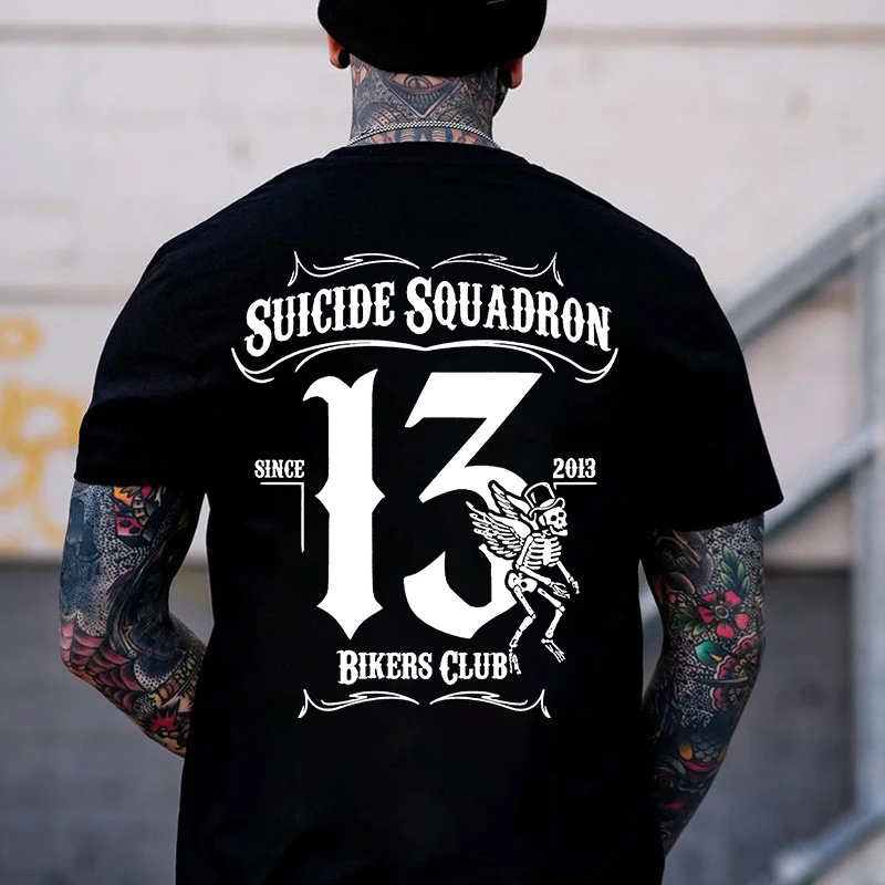 SUICIDE SQUADRON BIKERS CLUB Skeleton Print Men's T-shirt