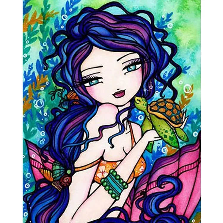 Girl And Turtle 40*50CM (Canvas) Full Round Drill Diamond Painting gbfke