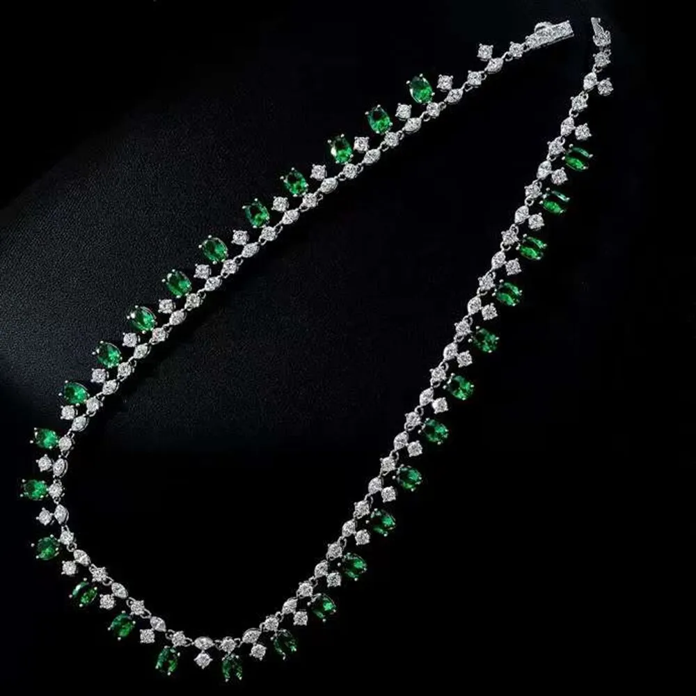 Bohemia 925 Sterling Silver 5*7MM Pear Created Moissanite Emerald Gemstone Chain Necklace For Women Fine Jewelry Gift