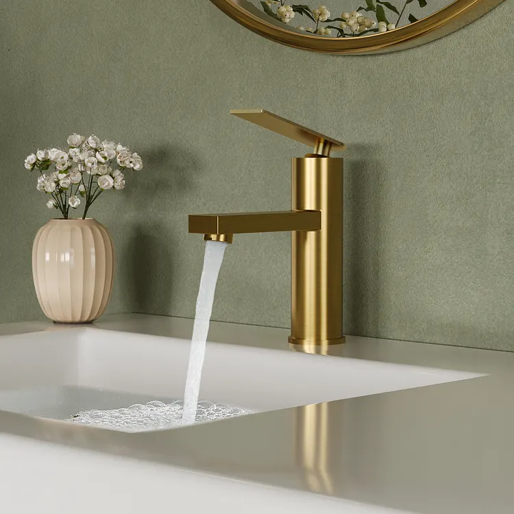 Modern Bathroom Sink Faucet in Brushed Gold SFS-1122-GD | EVERSTEIN