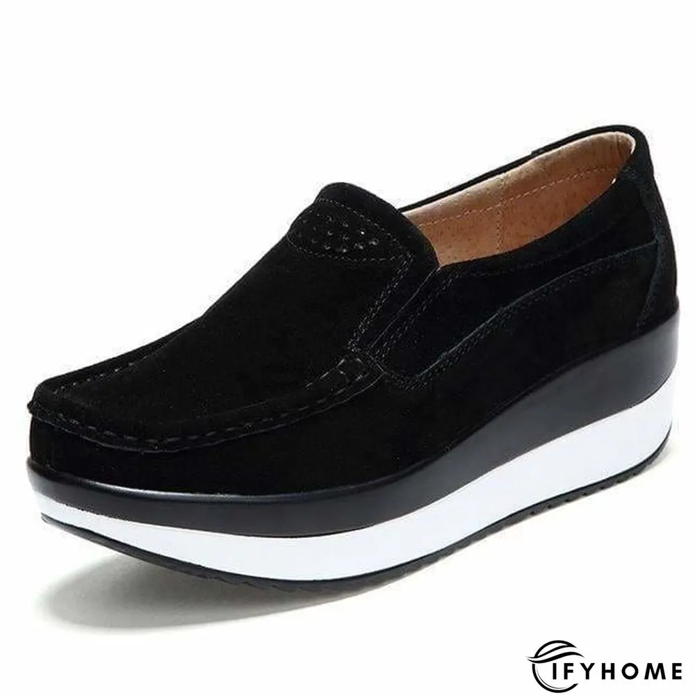 Women's Platform Loafers Flat Shoes Cow Suede Leather Moccasins Shoe | IFYHOME