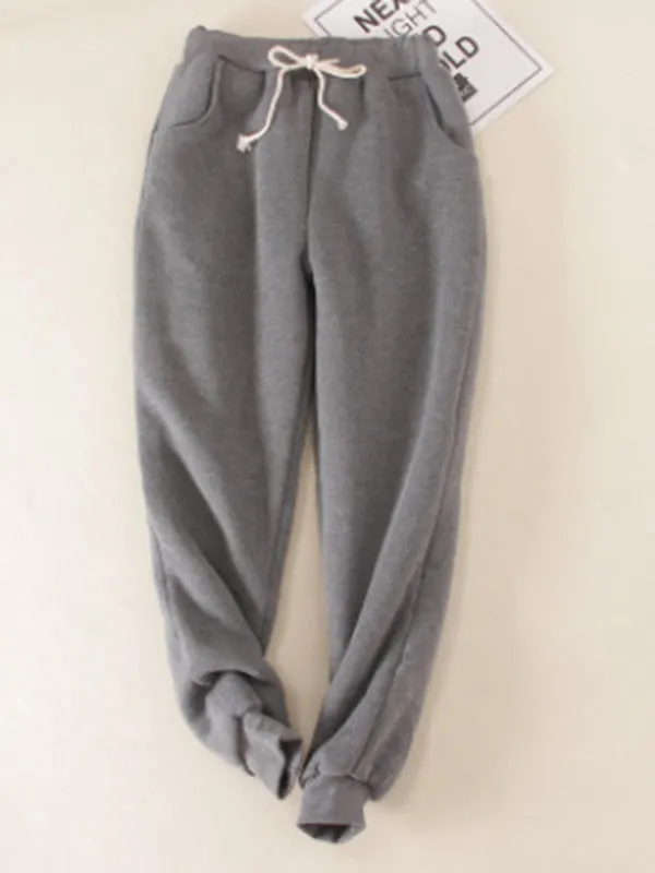 Casual Fluff/Granular fleece fabric Loose H-line Pants