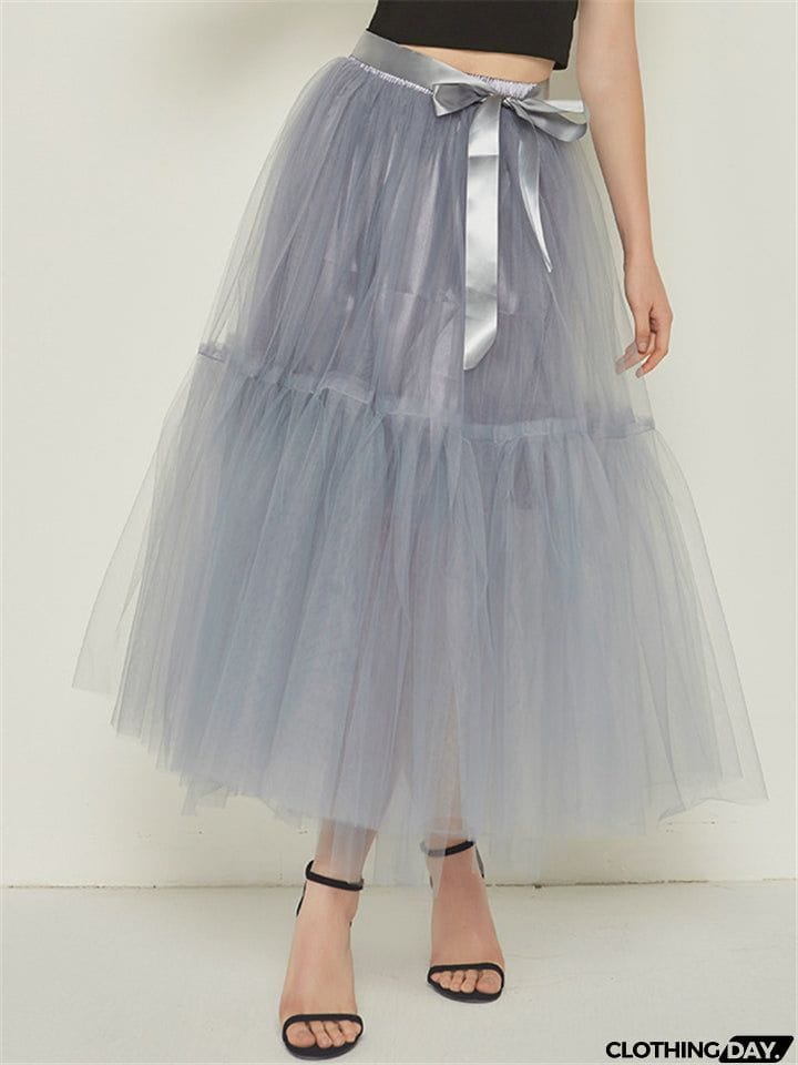Casual Graceful Multiple Layers Solid Color Free Size Tulle Skirts