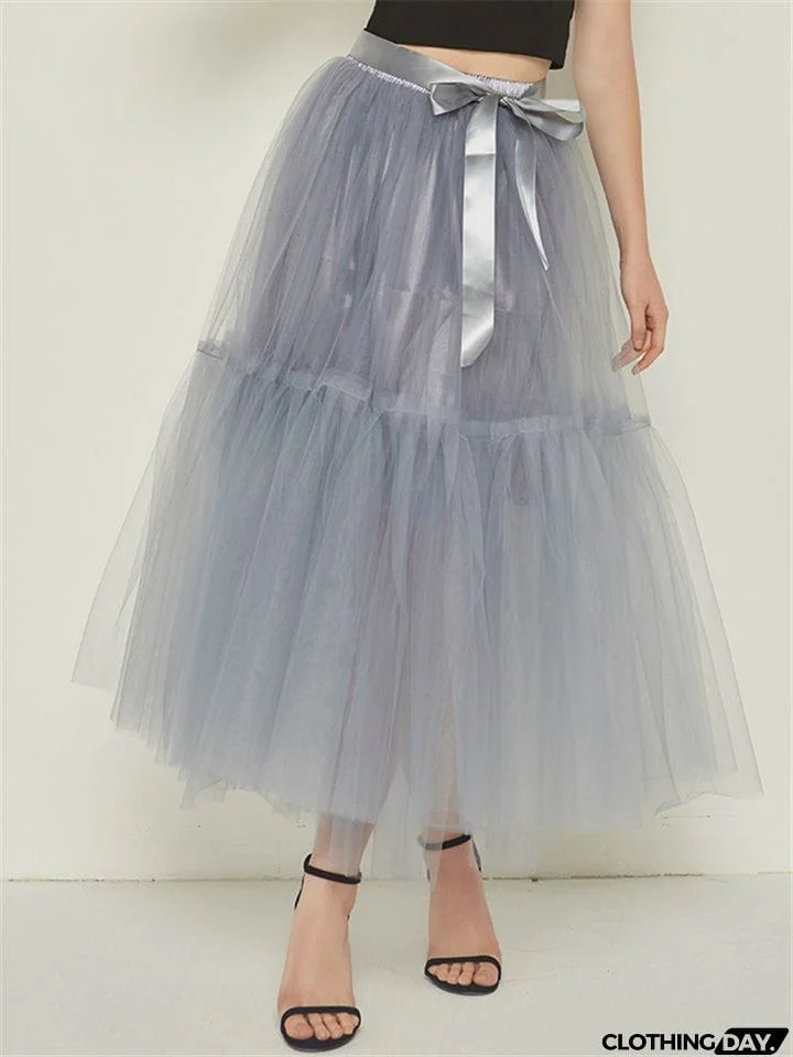 Casual Graceful Multiple Layers Solid Color Free Size Tulle Skirts