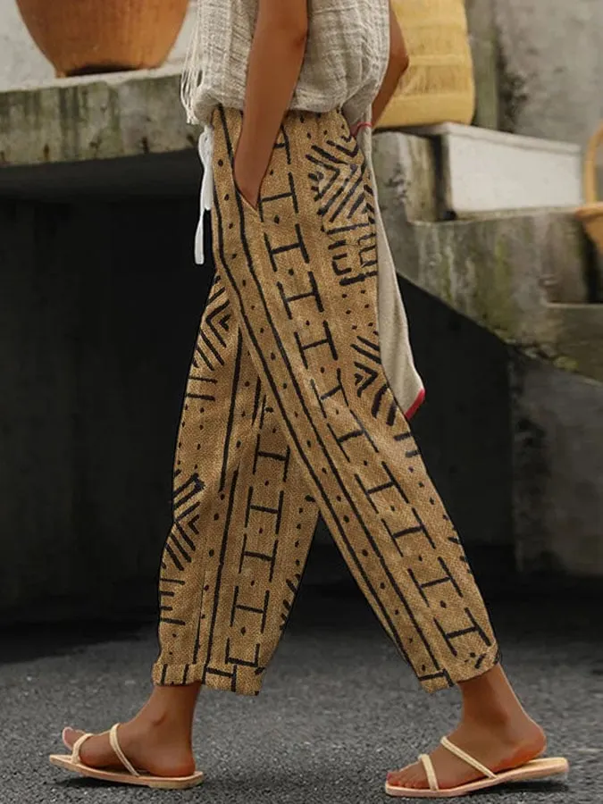 Women's Retro Printed Wide Leg Pants