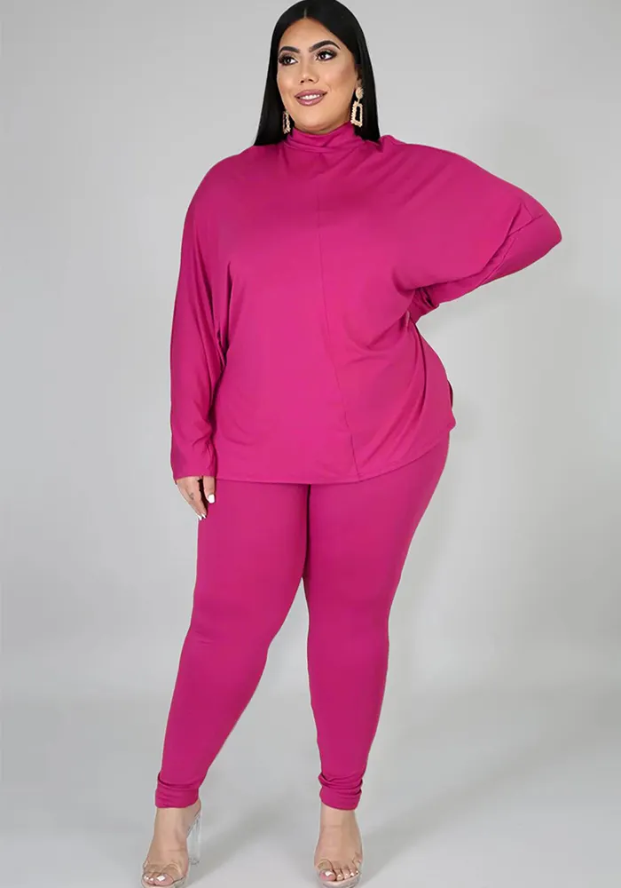 Autumn And Winter High Collar Solid Color Slit Long Sleeve Womens Casual Sports Two Piece