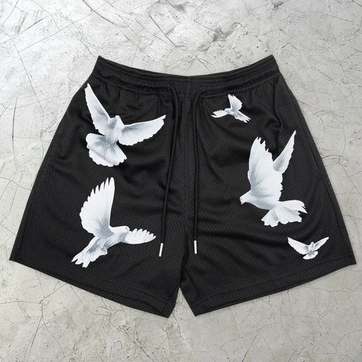 Casual Loose Peace Dove Print Street Mesh Shorts SOPULA