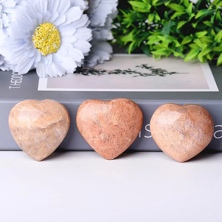 2.0"Peach Moonstone Heart Shape Crystal Carvings