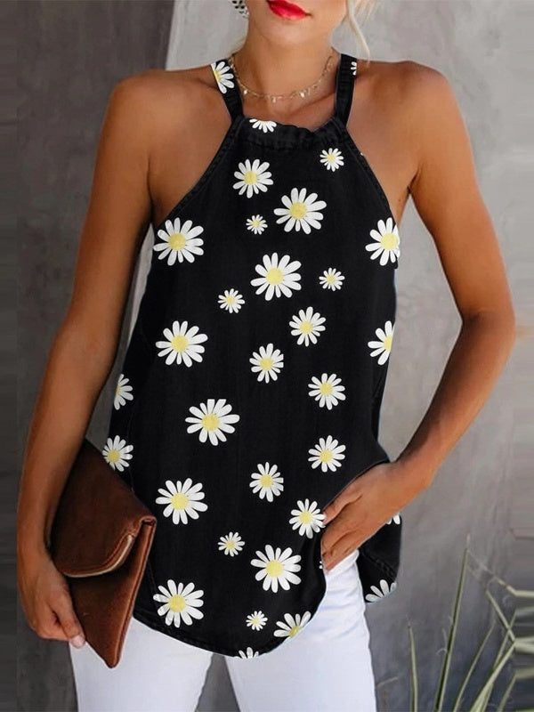 Women Sleeveless Halter Graphic Tops