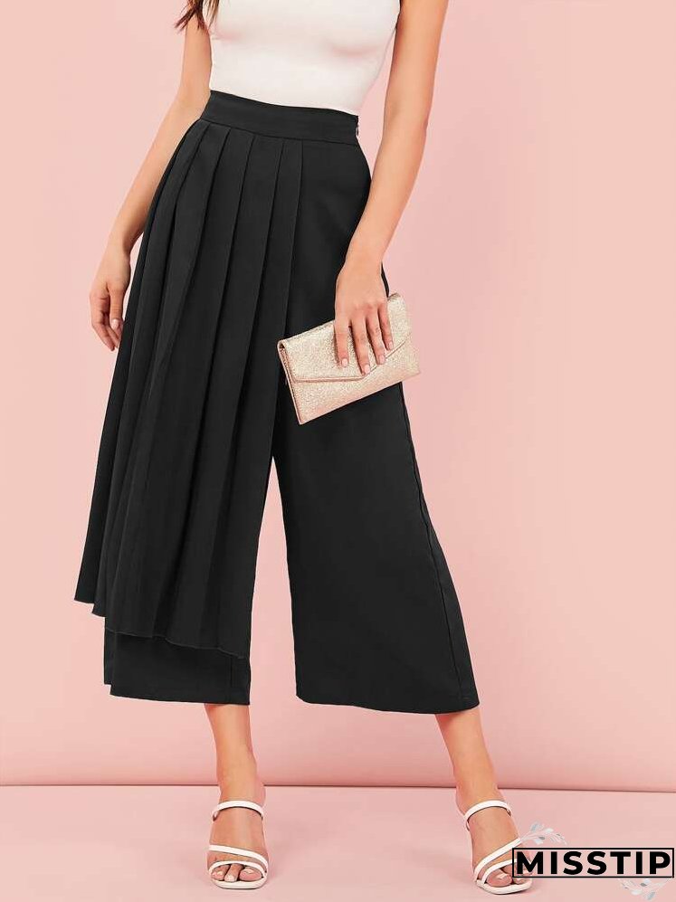 Pleated Foldover Wide Leg Cropped Pants