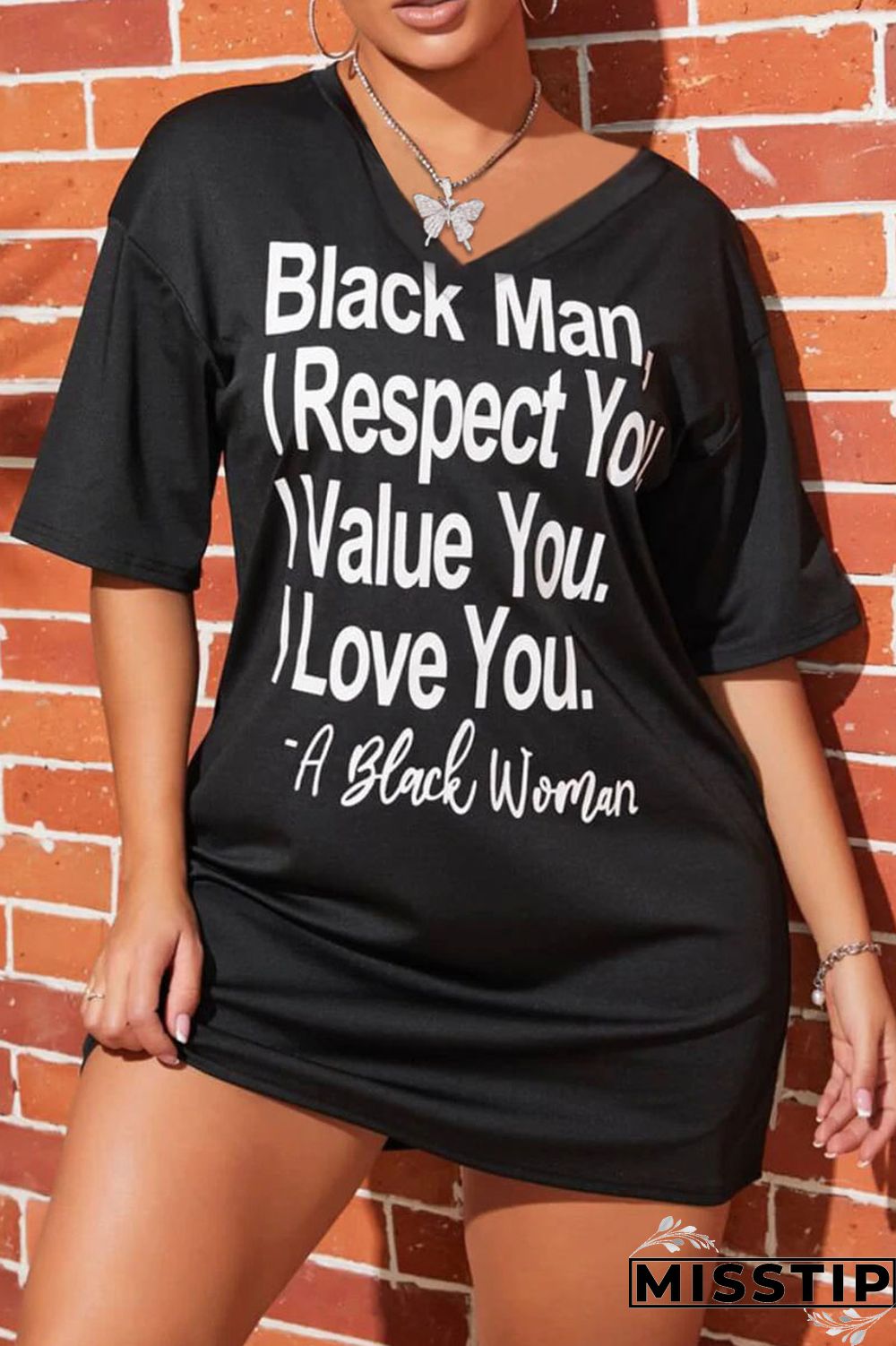 Black Casual Print Patchwork V Neck Straight Plus Size Dresses