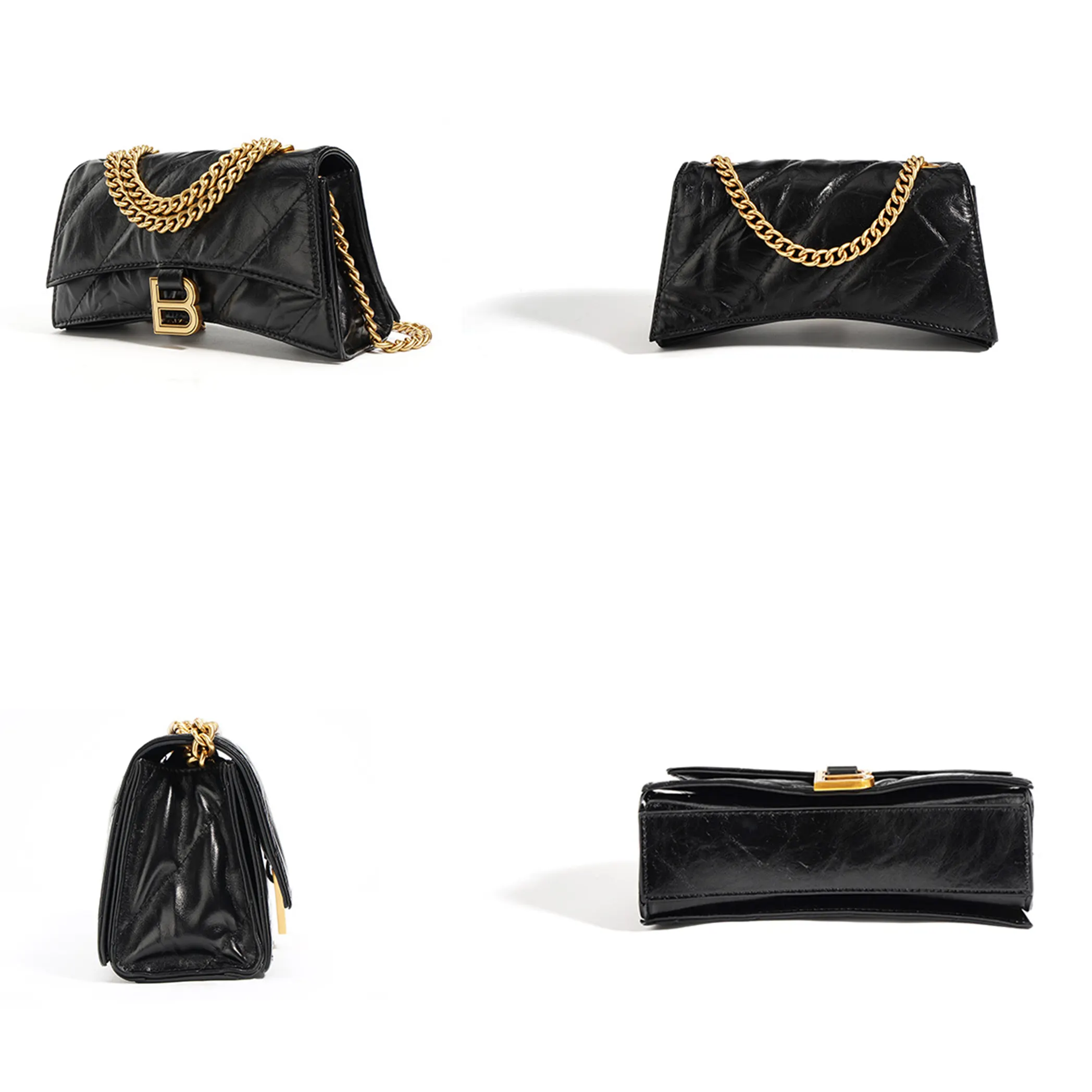 Box Calfskin Bags Aged Gold Hardware Hourglass Wallet On Chain-vocosishoes