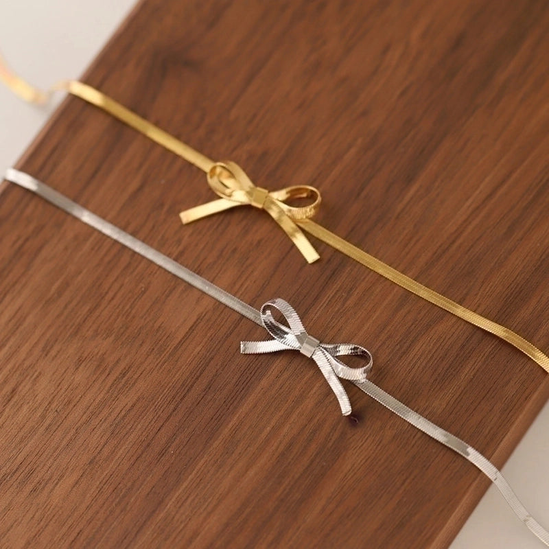 Vintage Style Minimalist Solid Color Bow Knot 304 Stainless Steel 18K Gold Plated Plating Stainless Steel Necklaces2