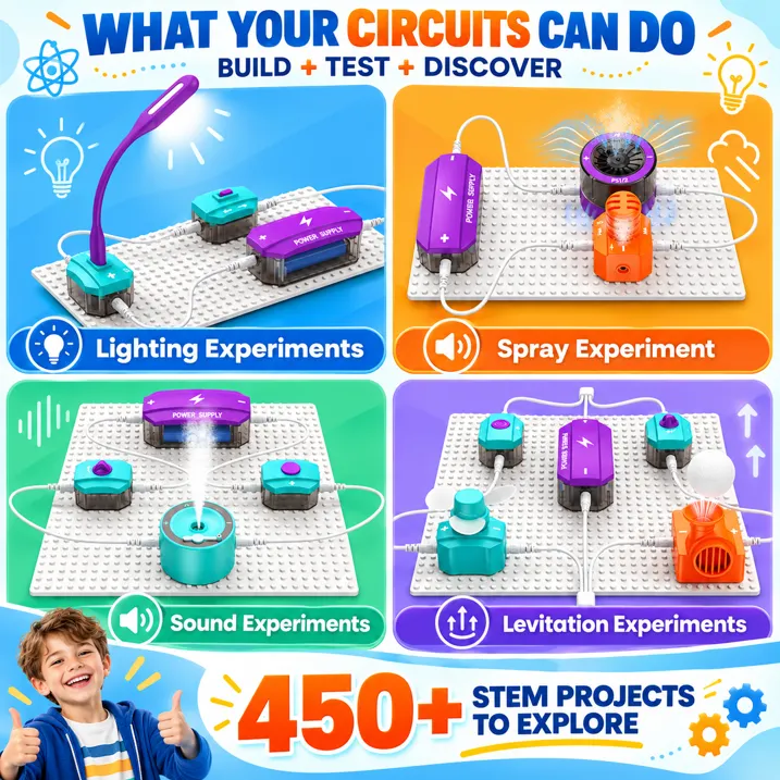BEBANG Science Kits for Kids, Circuit Board for Kids with 450+ Projects Snap-Together Circuit Building Kit with Lights, Sound, Flying Saucer, School Family STEM Toy Gift for Boys Girls