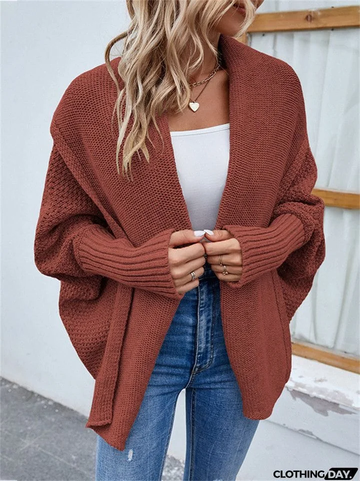 Temperament Commuter Solid Color Knit Cardigan Ladies Sweater