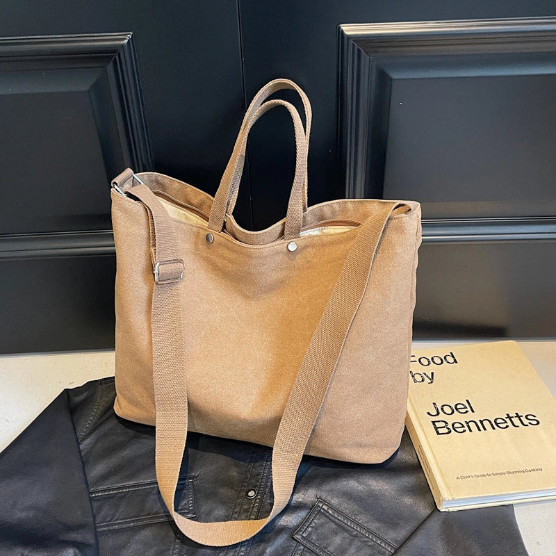Women’s Canvas Solid Color Classic Style Square Zipper Tote Bag