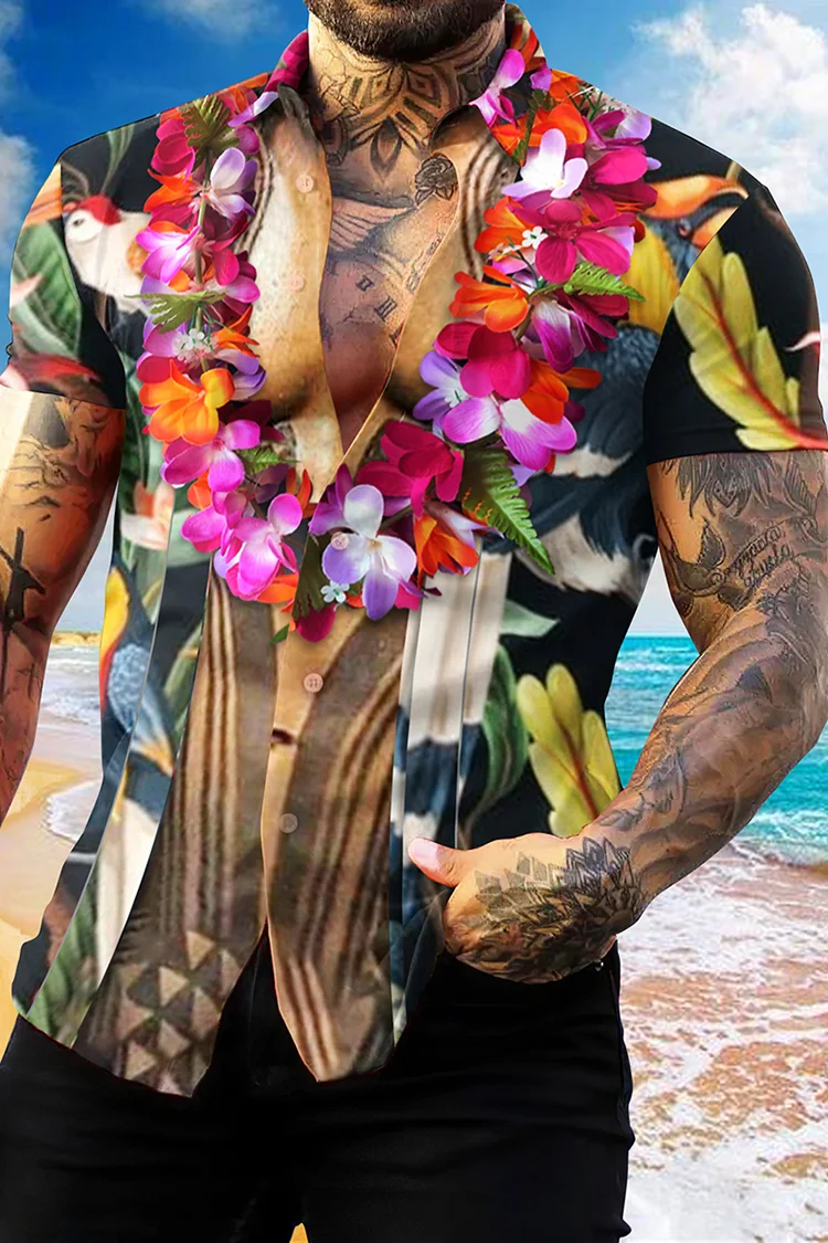 Trendy And Fun Tropical Holiday Print Muscle Shirt