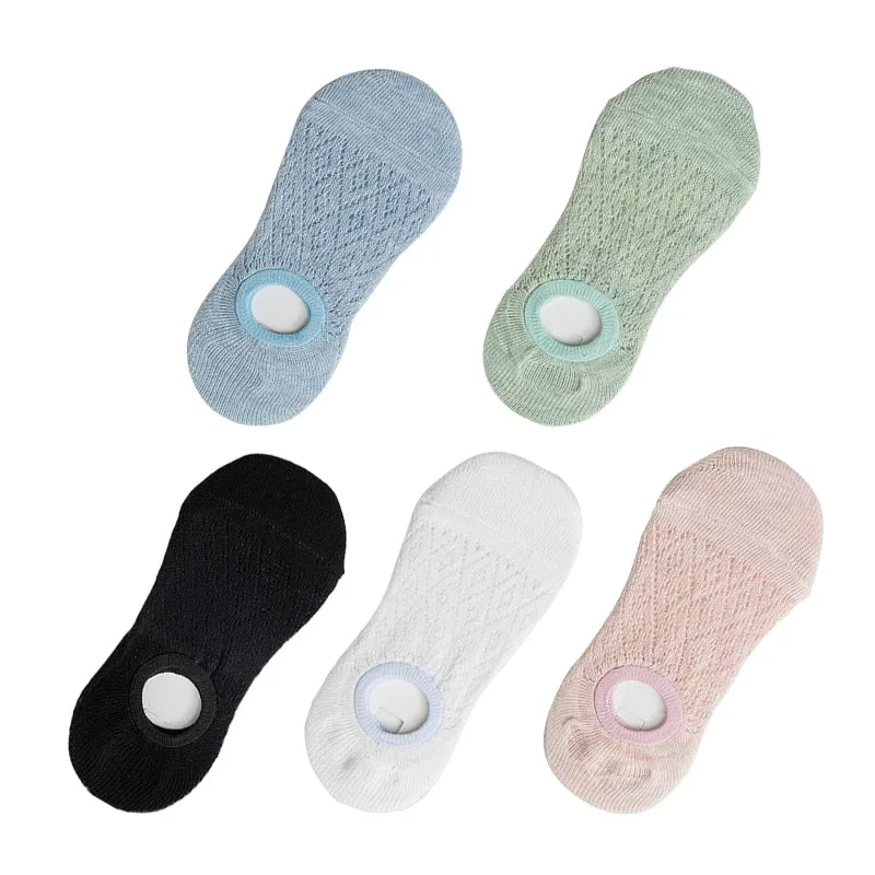 5 Pairs/Set Women Silicone Non-slip Invisible Socks Summer Solid Color Mesh Ankle Boat Socks Female Cotton Slipper No Show Socks