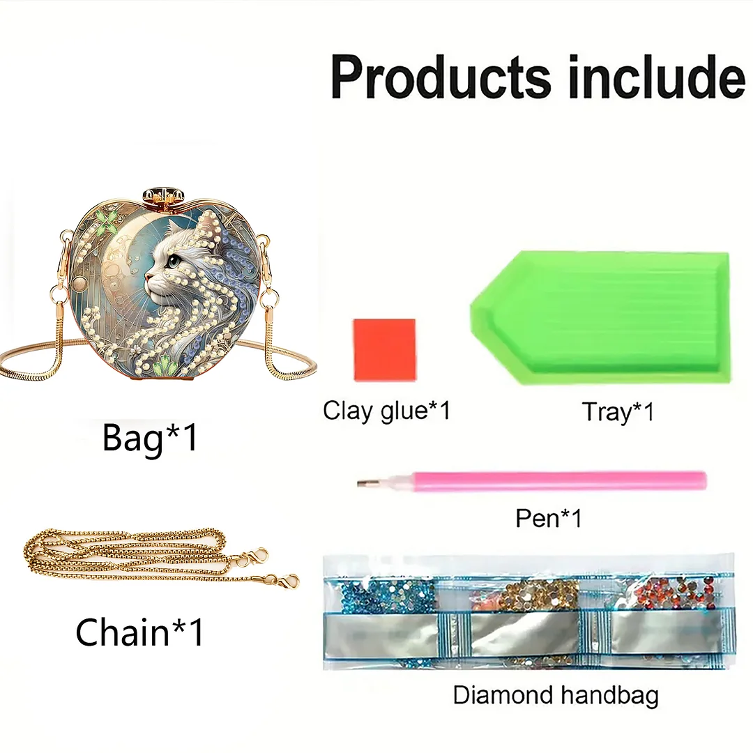 Cat Moon DIY Acrylic Love Diamond Art Painting Card Case Wallet with Chain Small Diamond Painting Crossbody Bag for Adults Women Girls Gift