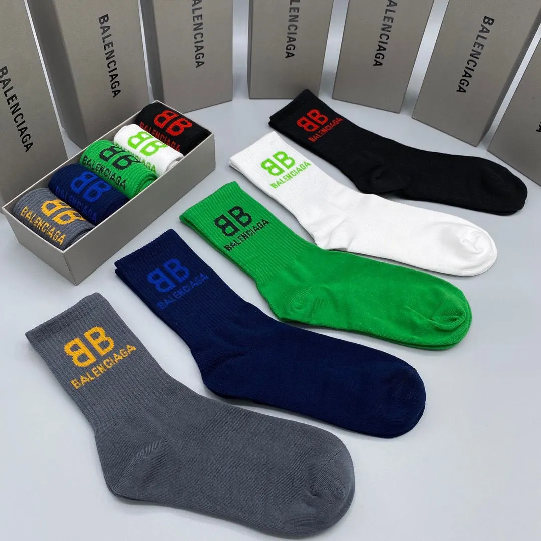 Men's and Women's Mid-Calf Socks Sports Trendy Business Casual Odor-Resistant Non-Slip Breathable Spring Autumn New 5 Pairs Boxed Socks
