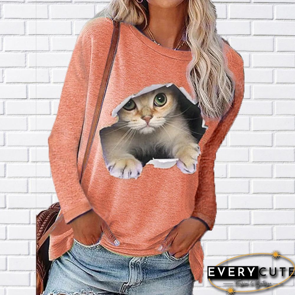 Winter Fashion Women Clothing Feather Printed Casual Sweatshirt Long Sleeve Tops T-shirt Blouse Ladies Round Neck Pullover Sweater Plus Size XS-8XL