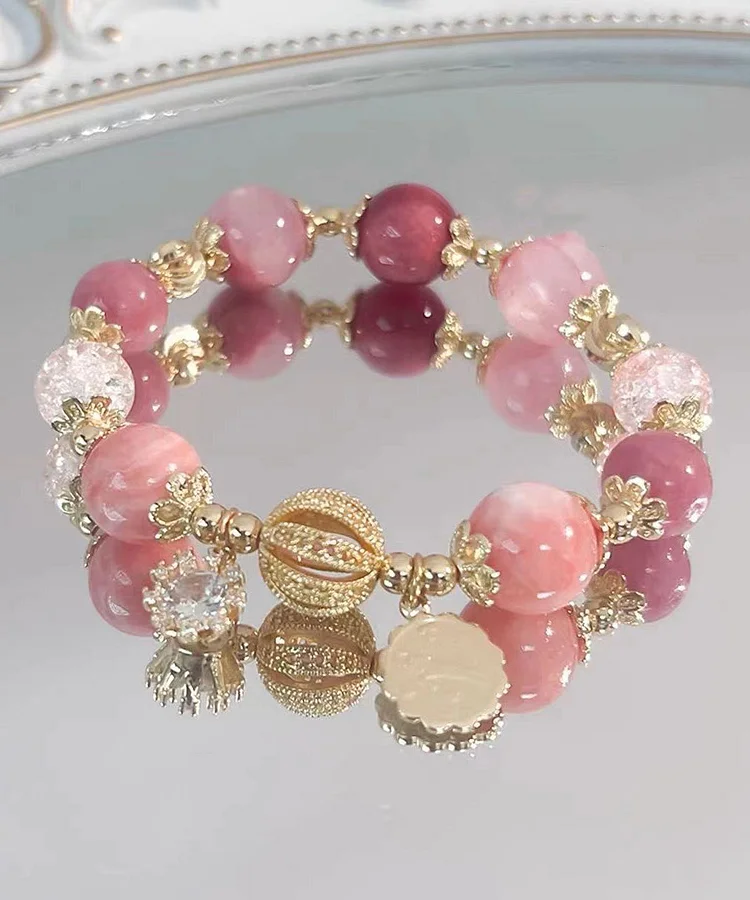 Fine Pink Alloy Strawberry Crystal Bracelet