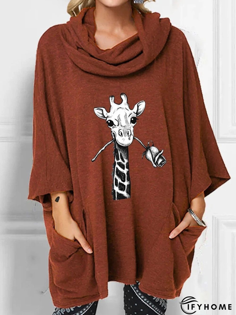 Animal Printed 3/4 Sleeve Casual Sweatshirt | IFYHOME