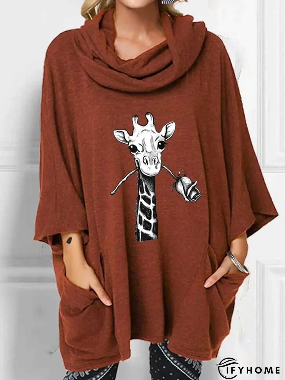 Animal Printed 3/4 Sleeve Casual Sweatshirt | IFYHOME