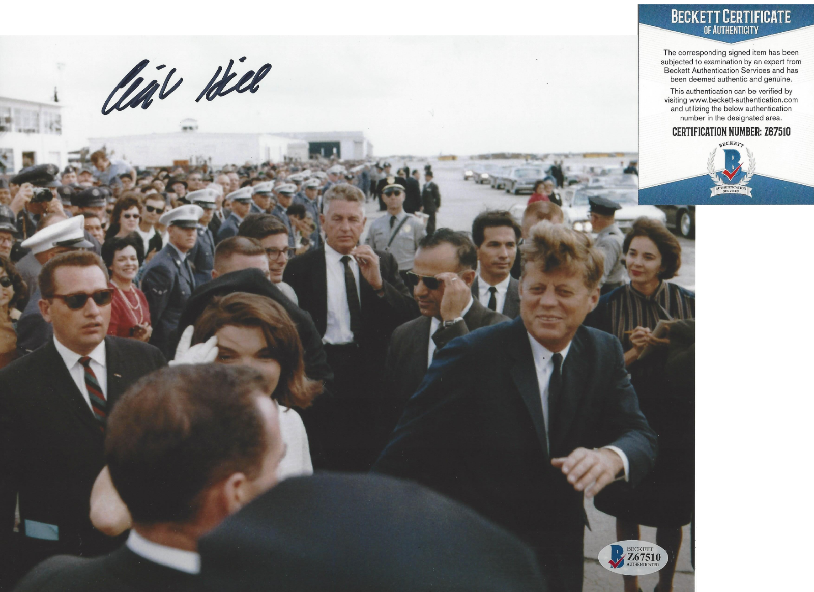 CLINT HILL SIGNED SECRET SERVICE 8x10 Photo Poster painting D BECKETT COA KENNEDY ASSASSINATION