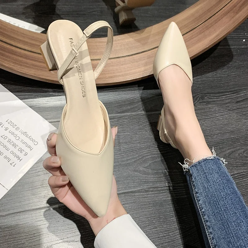 Vstacam Women's Heeled Sandals Summer Fashion Sexy Pointed Toe Square Heel Candy Color Ladies Mules Shoes Party Wedding Women Pumps New