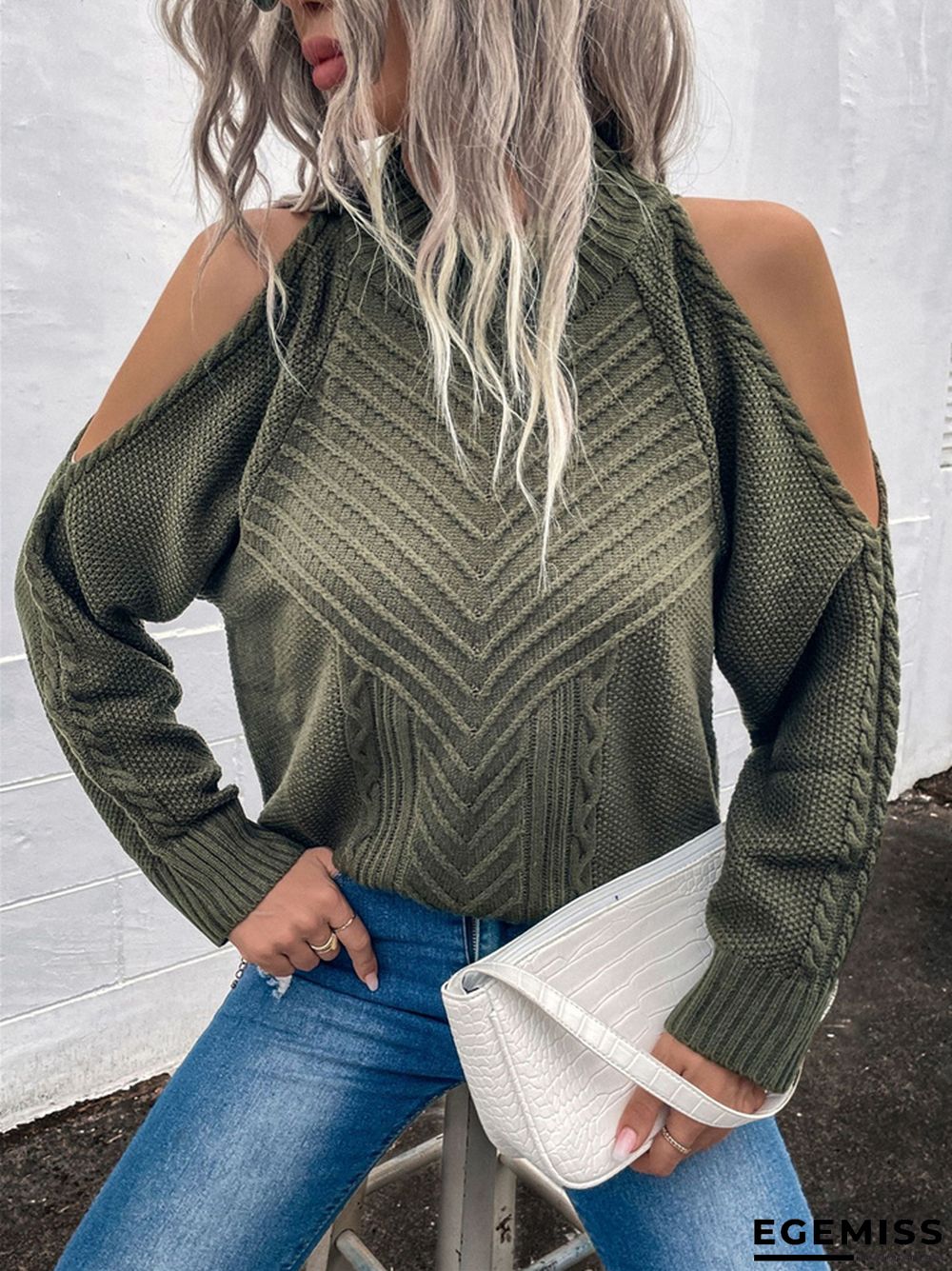 Loose Off-the-shoulder Solid Color Casual Sweater | EGEMISS