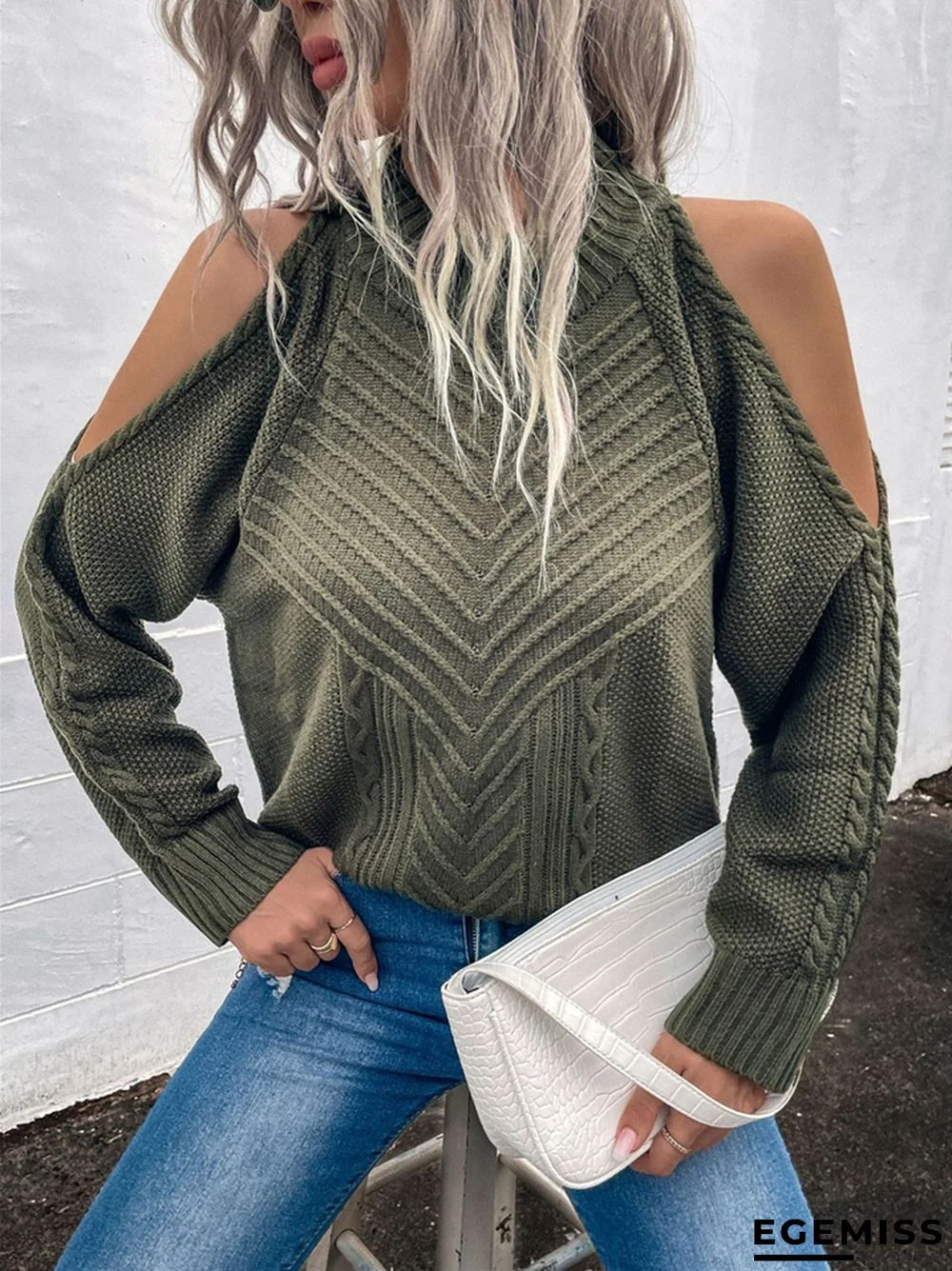 Loose Off-the-shoulder Solid Color Casual Sweater | EGEMISS