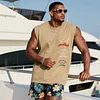 Men's Loose Comfortable Cotton Yacht Club Sleeveless T-Shirt Monaco Print Vest by Inlyline