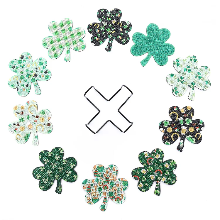 10 pcs set DIY Special Shaped Diamond Painting Coaster | Four Leaf Clover