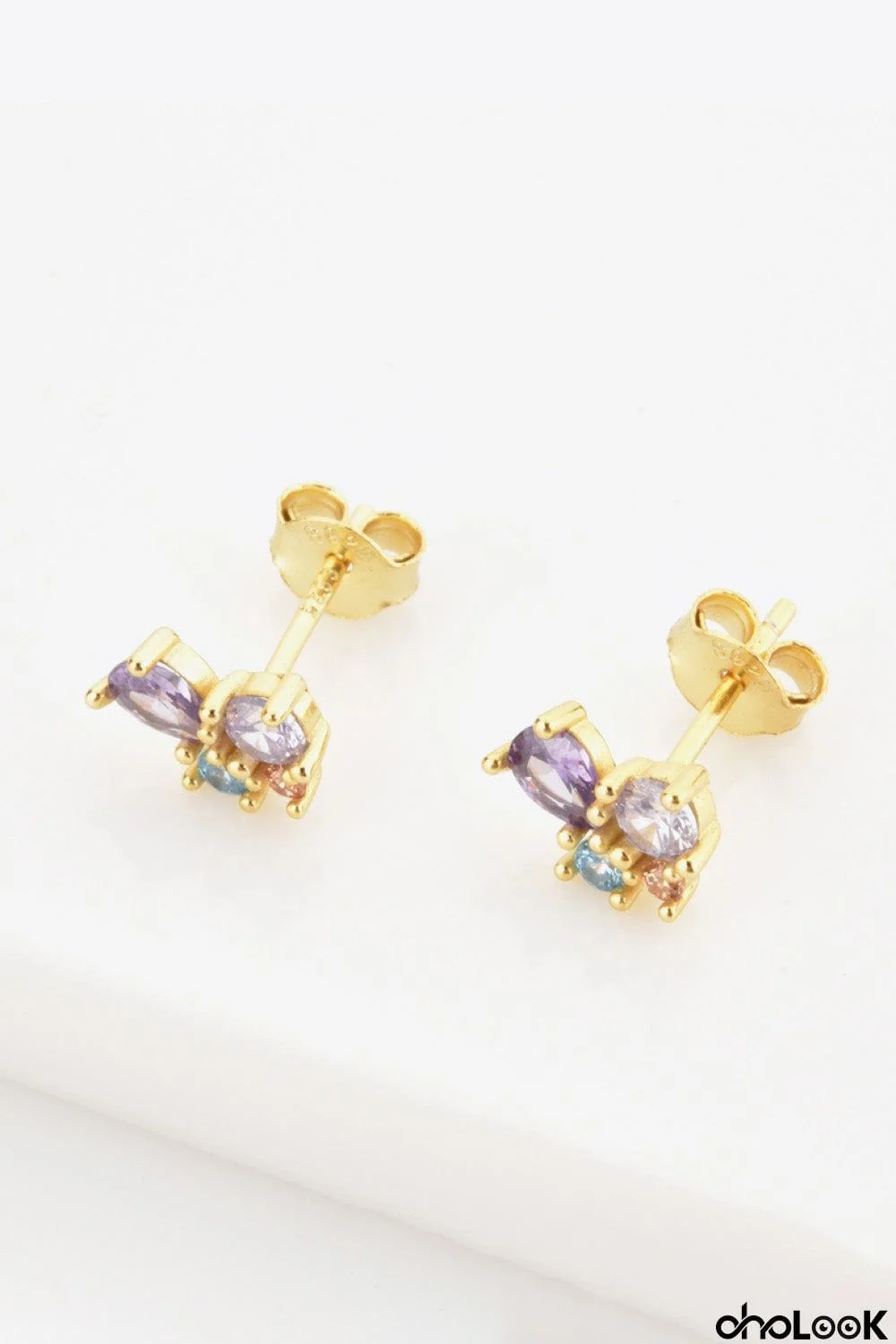 Multicolored Zircon 925 Sterling Silver Stud Earrings