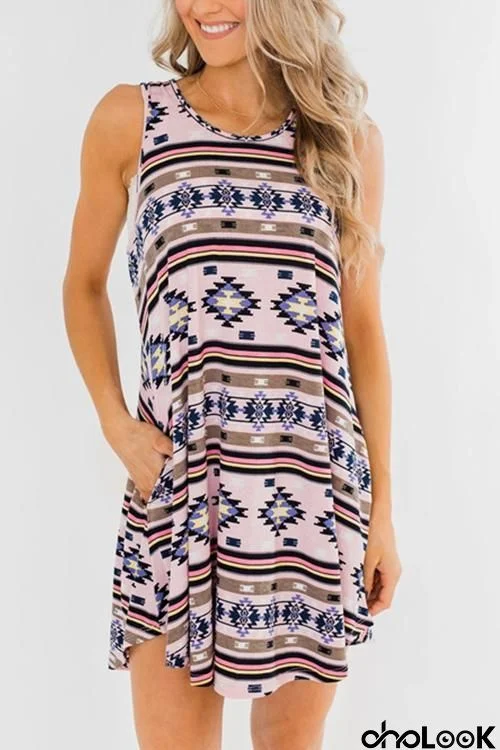 Ethnic Print Sleeveless Mini Dress