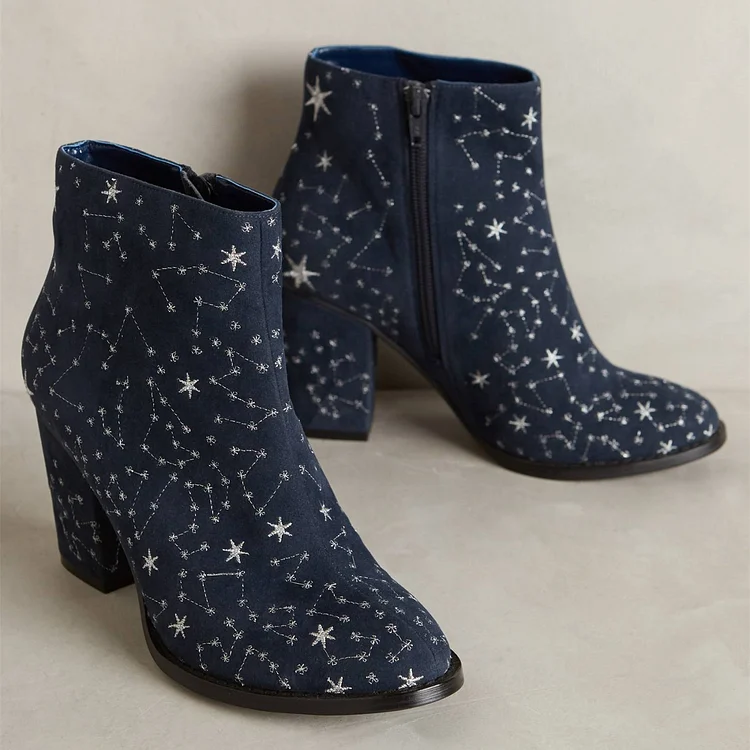 Navy Blue Boots Constellation Style Witch Boots for Halloween |FSJ Shoes