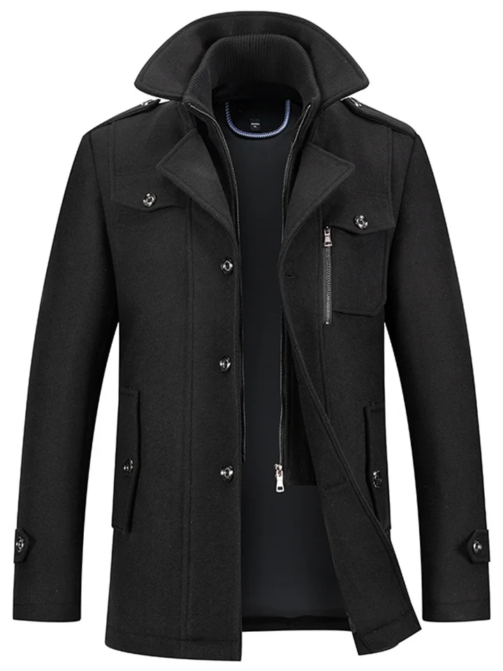 Autumn and Winter Tweed Coat Men's Fashion Middle-aged Double Collar Wool Coat Jacket-JRSEE
