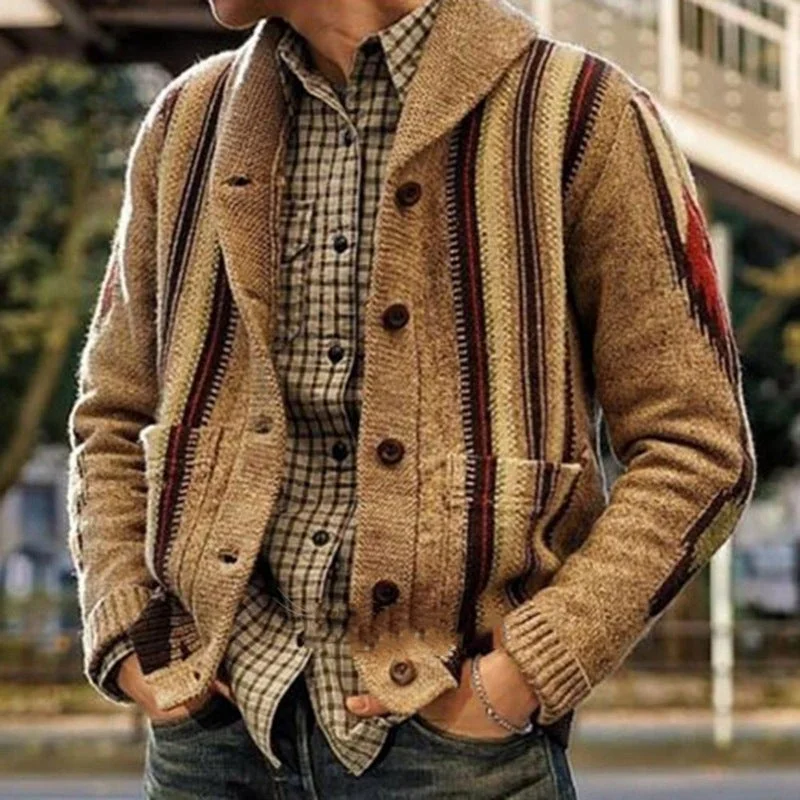 Men's Jacket Long-sleeved Jacquard Sweater Coat