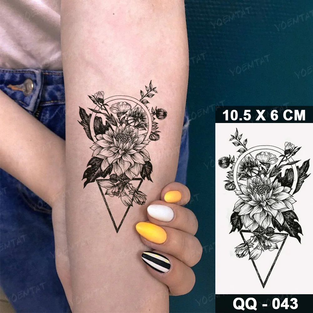 Sdrawing Plant Waterproof Temporary Tattoo Sticker Woman Girl Man Color Flower Flash Tatoo Ankle Body Art Transferable Fake Tatto