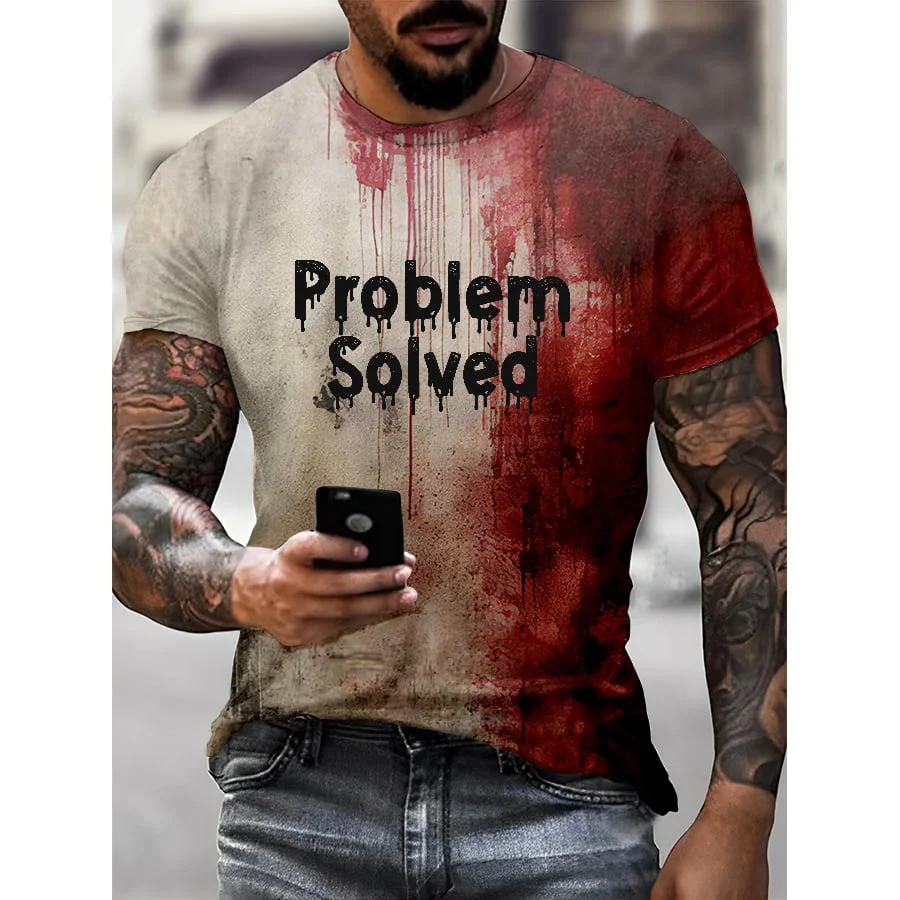 Mens Bloody Problem Solved Halloween Print T-Shirt