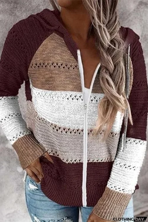 Gradient Zipper Hoodie Cardigan
