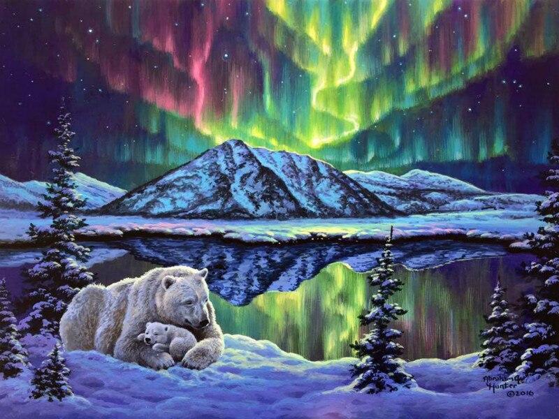 

Polar Bears in northern lights – Paint By Numbers - 40*50CM, 501 Original
