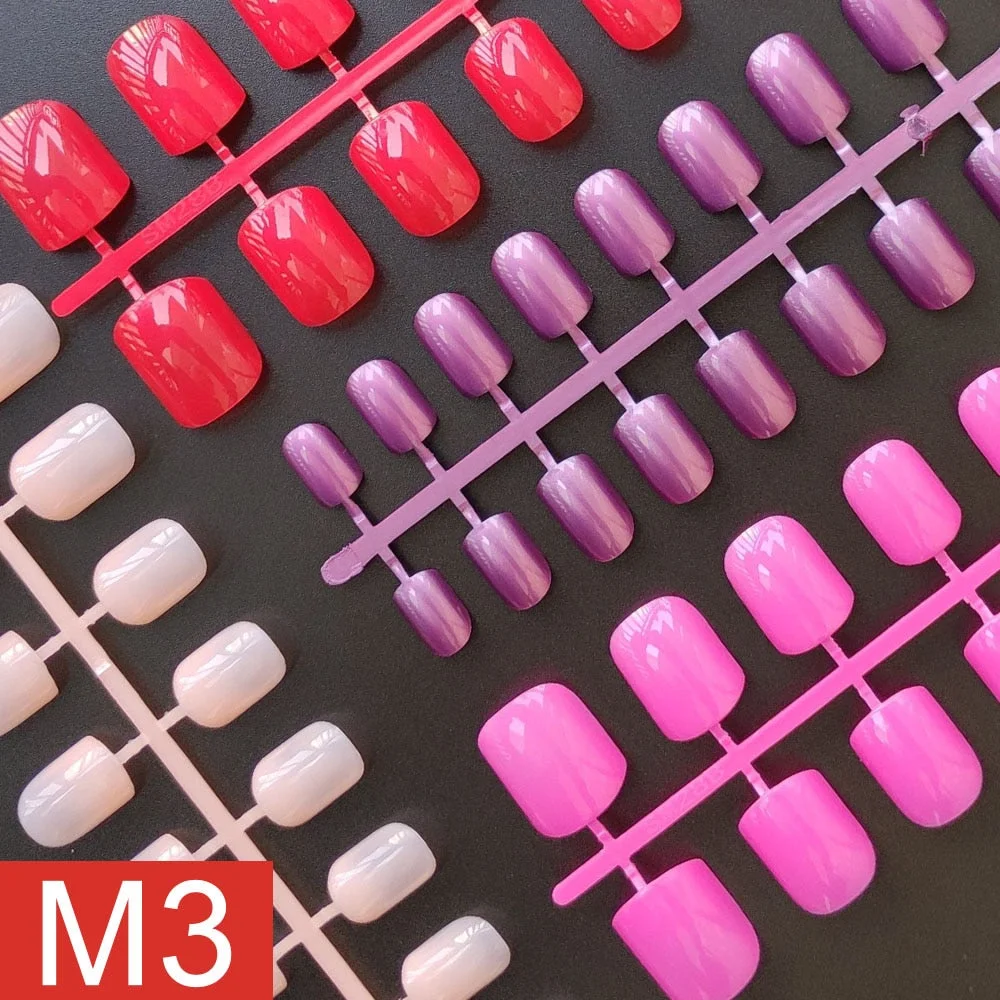 4 Sets/lot Mixed Colors False Nail Tips Short Full Cover Square Fake Nails Comfortable Multicolor Press On Nails Nail DIY-Nail Inspo