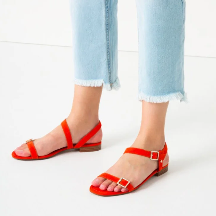 Orange Open Toe Slingback shoes Comfortable Flats Summer Sandals |FSJ Shoes