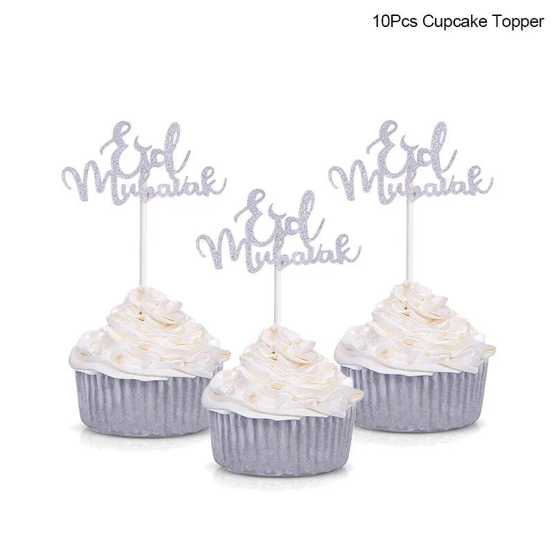 Golden Eid Mubarak Acrylic Cake Toppers Castle Moon CupCake Topper for Ramadan Islamic Muslim Festival Party Cake DIY Decoration