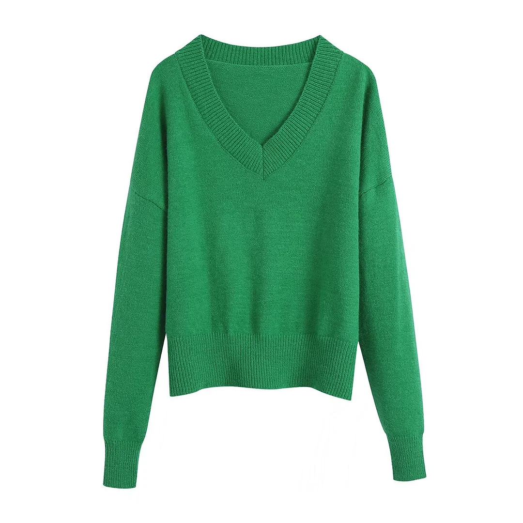 Willshela Women Fashion Knit Sweater Top Long sleeves V-Neck Soft Knitwear Casual Knitted sweaters Pullover Woman Tops
