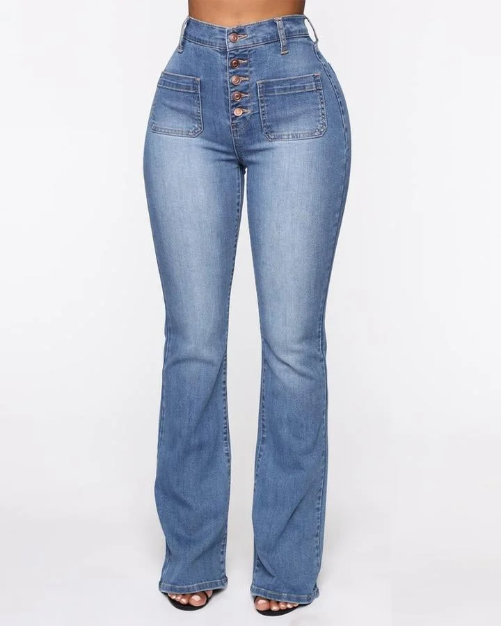 Button Fly Booty Shaping High Waist Flare Jeans