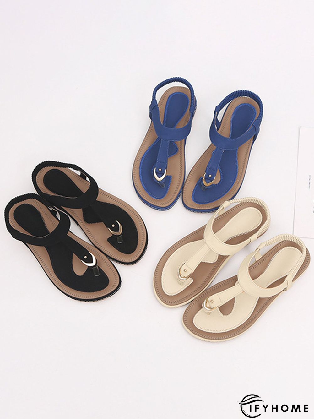 Women's Beach Metal Buckle Trim Flip-On Sandals | IFYHOME