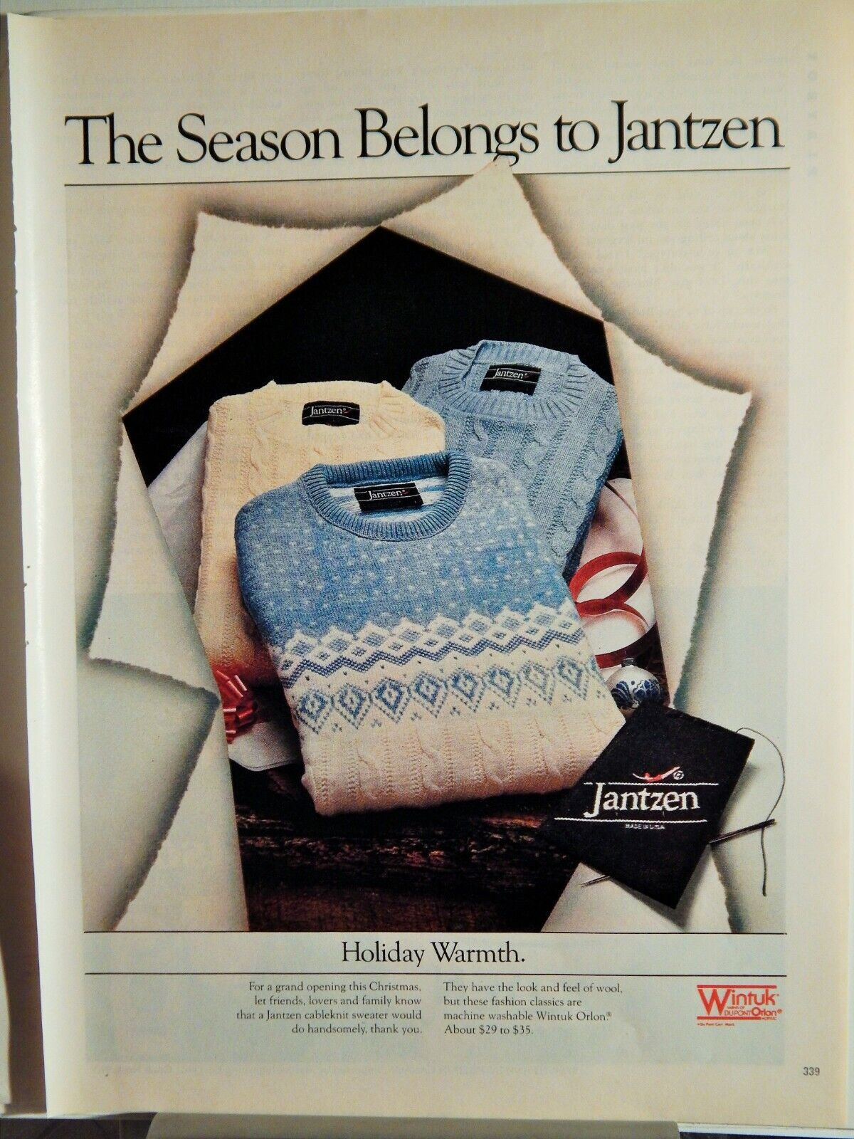 JANTZEN CABLEKNIT SWEATER / MOLSON GOLDEN ALE ORIG VTG 1980 Photo Poster painting AD,